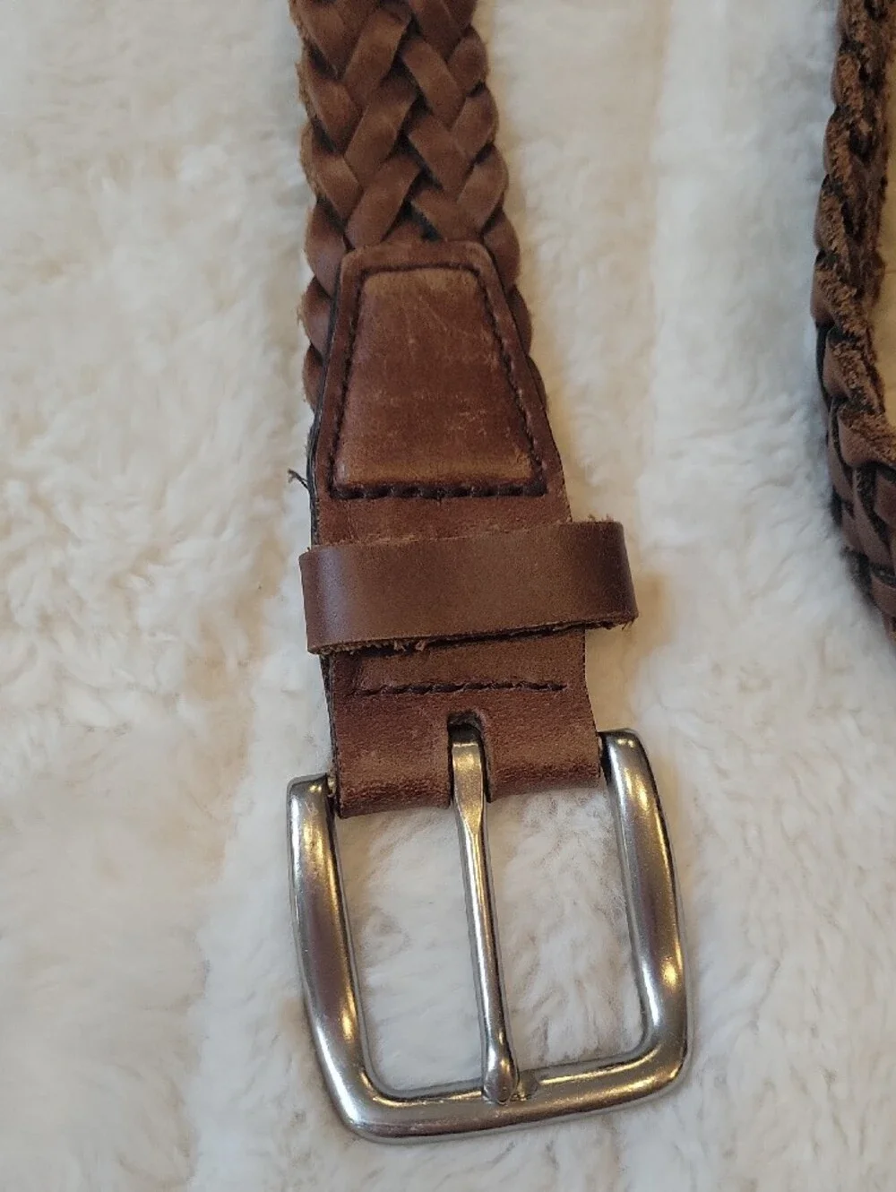 Vintage Braided Brown Leather Belt - Classic Casual Style